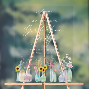 Elegant Florals Script Graduation Party Welcome Acrylic Sign