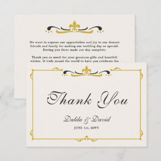 Elegant Florentine Fleur-de-Lis Golden Yellow Thank You Card