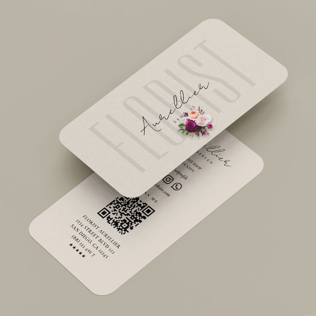 Elegant Florist Floral Designer Beige Business Card (Elegant Florist Floral Designer Beige Business Card
)
