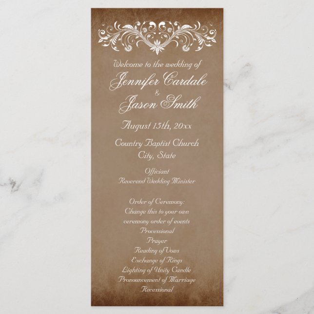 Elegant Flourish Brown Fall Wedding Programs Programme (Front)
