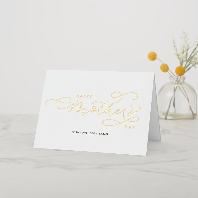 Elegant Flourish Calligraphy Happy Mother's Day Foil Holiday Card (Gold Flower)