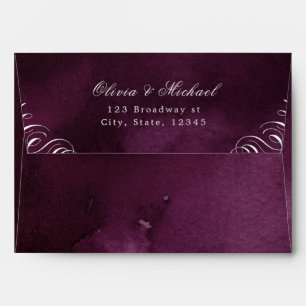 Elegant flourish calligraphy moody plum wedding envelope