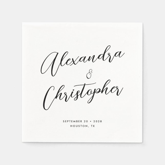 Elegant Flourish Calligraphy Names Wedding Napkin (Front)
