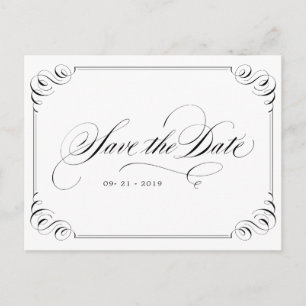 Elegant flourish calligraphy vintage save the date announcement postcard