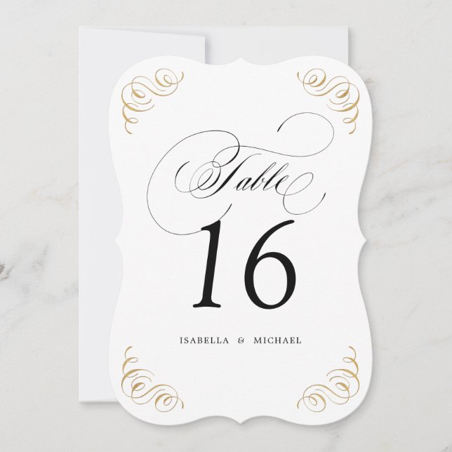 Elegant flourish calligraphy wedding table number (Front)