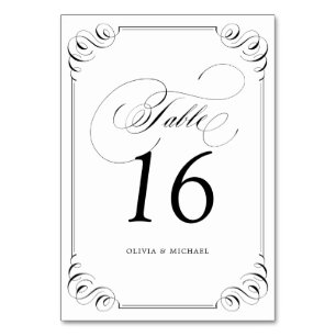 Elegant flourish calligraphy wedding table number