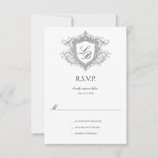 Elegant Flourish Crest Monogram RSVP Card