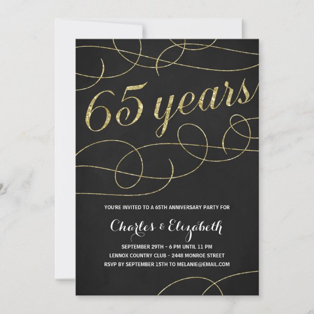 Elegant Flourish | Faux Gold Foil 65th Anniversary Invitation (Front)