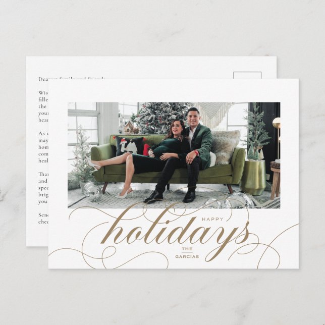 Elegant Flourish Formal Script Holiday Postcard (Front/Back)