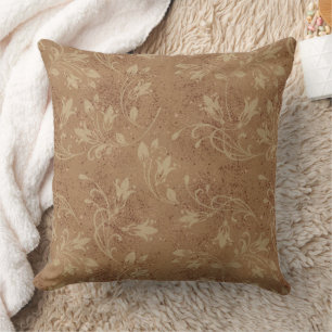 Elegant Flourish Leaves Brown Grunge Cushion
