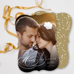 Elegant Flourish Merrily Ever After Wedding Photo Holiday Card