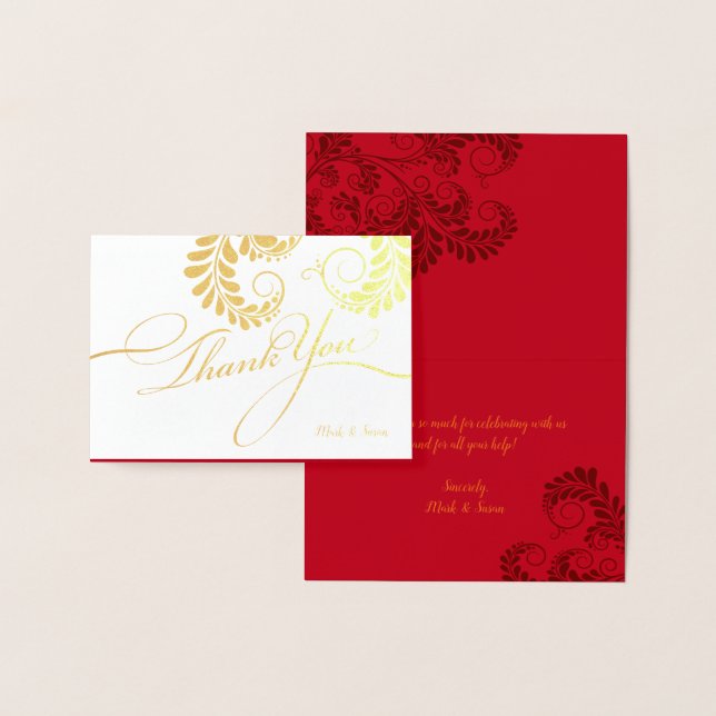 Elegant Flourish Red and Gold Foil Thank You Card (Display)
