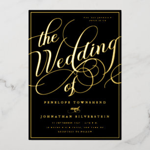 Elegant Flourish Script Black Wedding