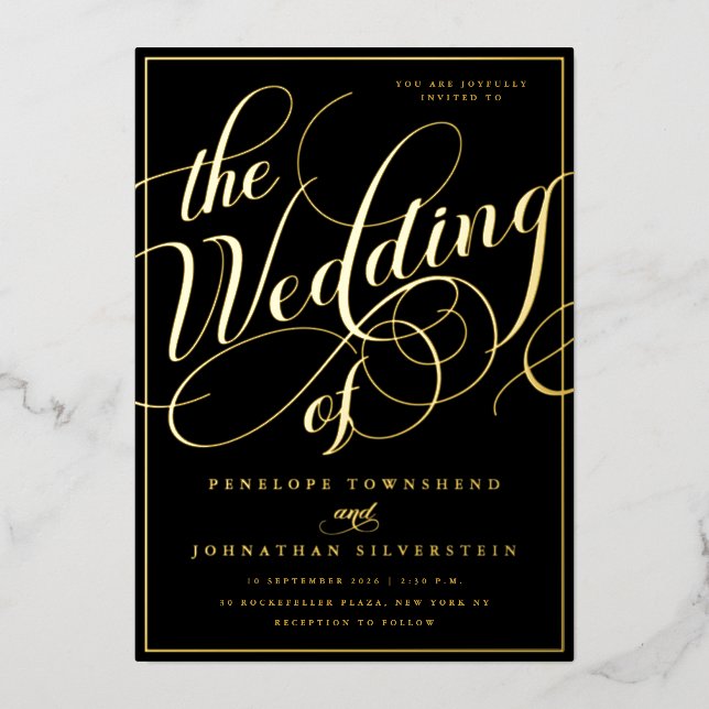 Elegant Flourish Script Black Wedding (Front)