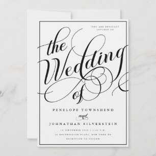 Elegant Flourish Script Black White Wedding Invitation