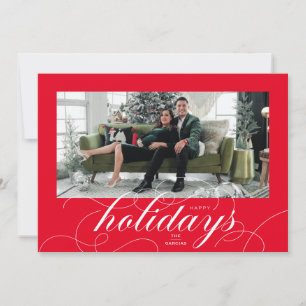 Elegant Flourish Script Red Holiday Photo Card
