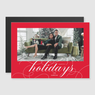 Elegant Flourish Script Red Holiday Photo Card