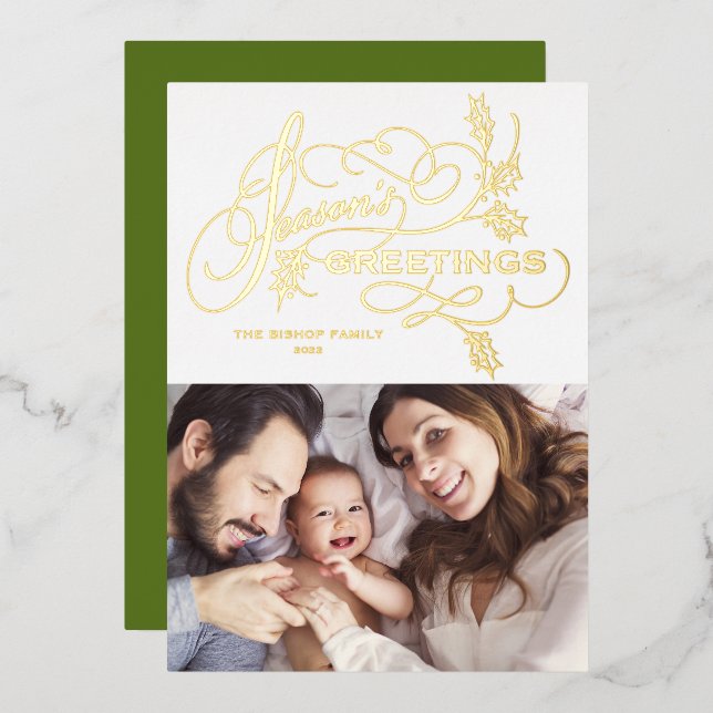 Elegant Flourish Season's Greetings Family Photo (Front/Back)