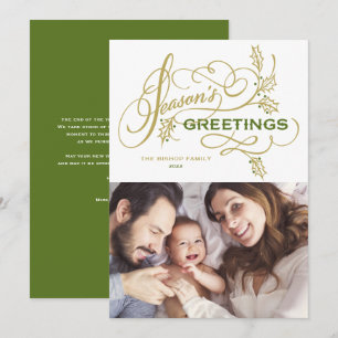 Elegant Flourish Season's Greetings Family Photo Holiday Card