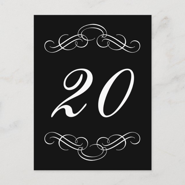Elegant Flourish Table Numbers (Black / White) Postcard (Front)