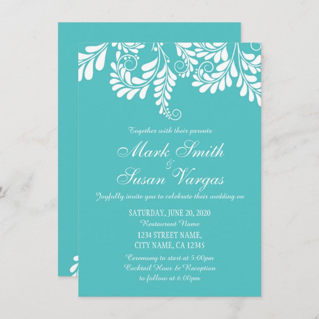 Elegant Flourish Turquoise Wedding Invitation (Front/Back)