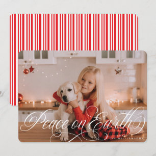 Elegant, flourished Peace on Earth script photo  Holiday Card