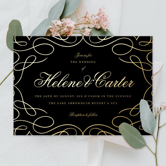 Elegant Flourishes Calligraphy Black Wedding Gold  (Creator Uploaded)
