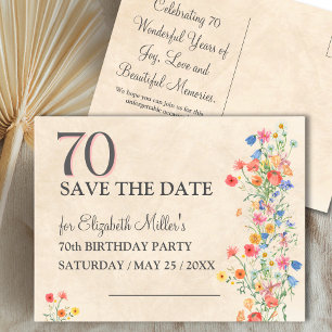 Elegant Flower 70 Years Party Floral 70th Birthday Announcement Postcard