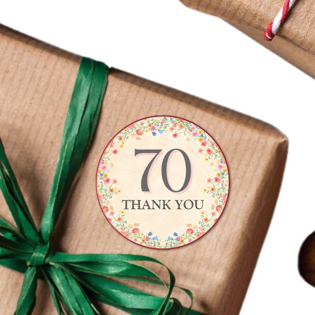Elegant Flower 70 Years Party Floral 70th Birthday Classic Round Sticker (Creator Uploaded)