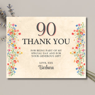 Elegant Flower 90 Years Party Floral 90th Birthday Thank You Card