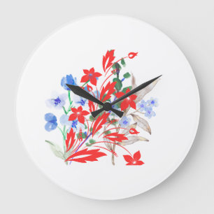 Elegant Flower and Leaves Artwork   Minimal  Large Clock