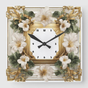 Elegant flower Art Deco Square Wall Clock
