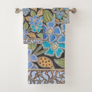 Elegant Flower Blue Periwinkle Floral Classic Bath Towel Set
