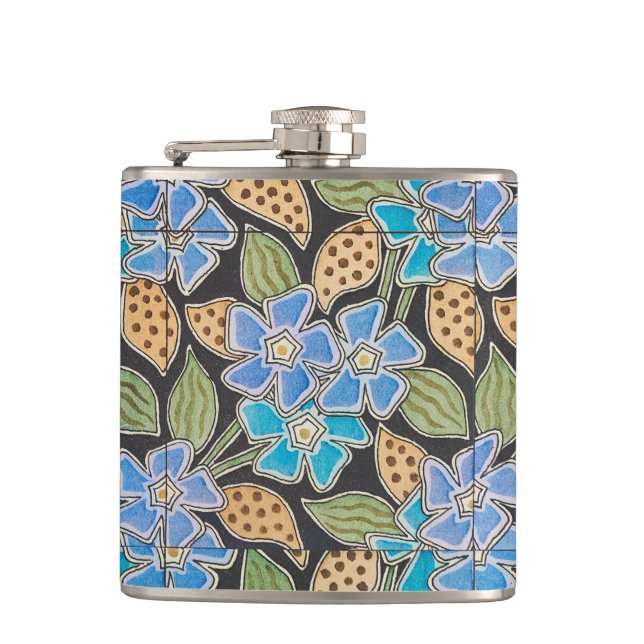 Elegant Flower Blue Periwinkle Floral Classic Hip Flask (Front)