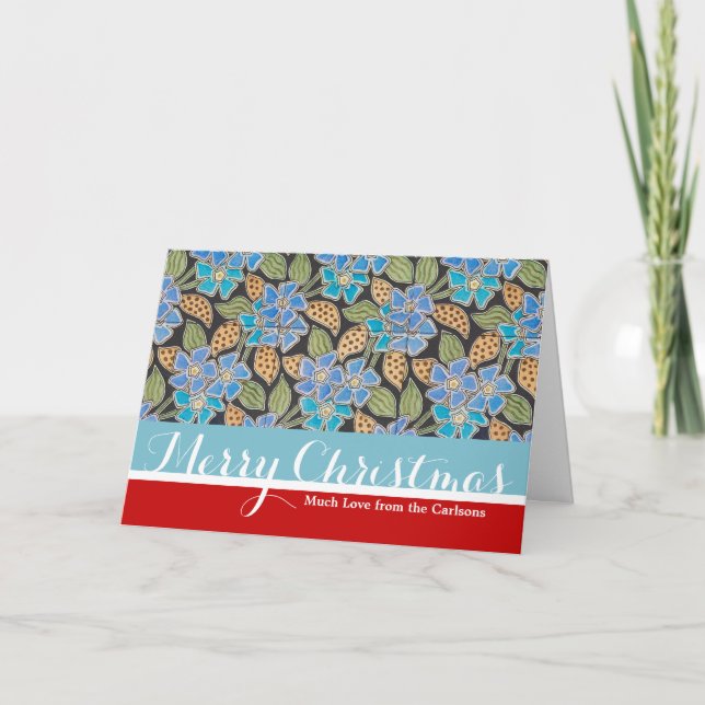 Elegant Flower Blue Periwinkle Floral Classic Holiday Card (Front)