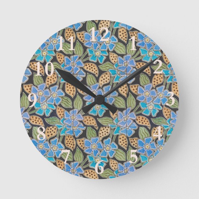 Elegant Flower Blue Periwinkle Floral Classic Round Clock (Front)