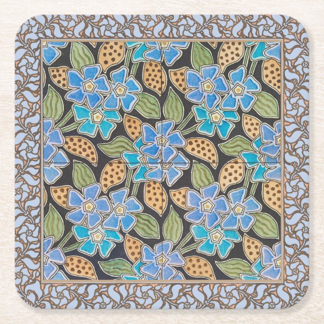 Elegant Flower Blue Periwinkle Floral Classic Square Paper Coaster (Front)