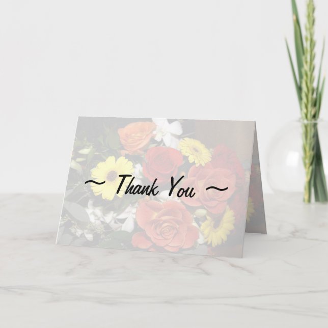 Elegant Flower Bouquet Daisies Roses Thank You Card (Front)
