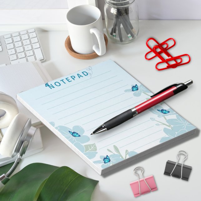 Elegant Flower Butterfly Blue Background Notepad (Creator Uploaded)