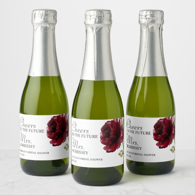 Elegant Flower Cheers Bridal Shower Favour Sparkling Wine Label (Bottles)