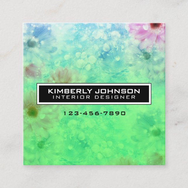 Elegant Flower Design Minimalist Editable Square B Square Business Card (Front)