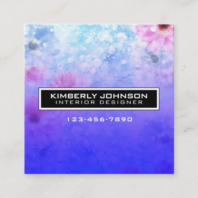 Elegant Flower Design Minimalist Editable Square B Square Business Card (Front)