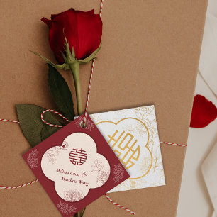 Elegant Flower Double Xi Chinese Wedding Favour Tags