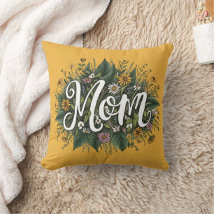 Elegant Flower-Filled MOM Throw Pillow – Mother's