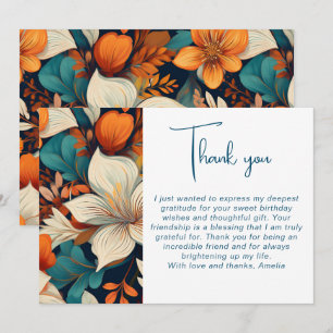 Elegant Flower Foliage Pattern Birthday  Thank You Card