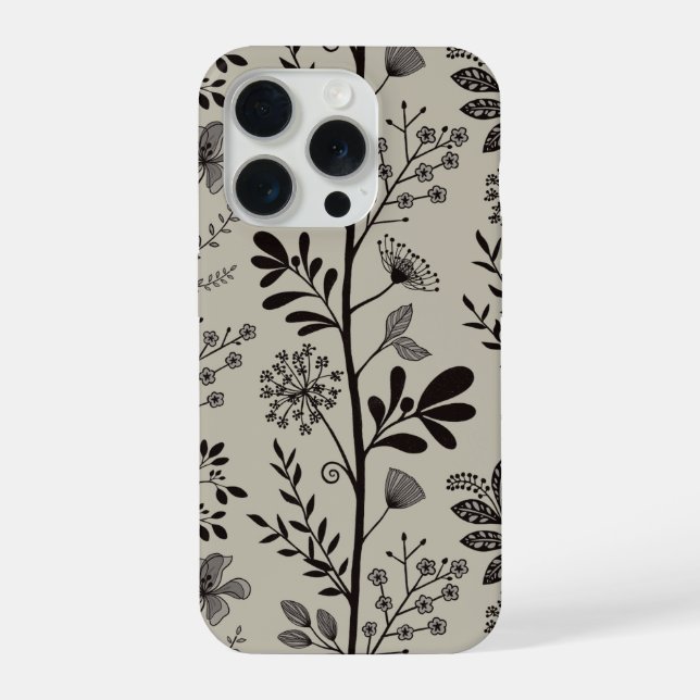 Elegant Flower Garden Reverie XL black beige iPhone Case (Back)