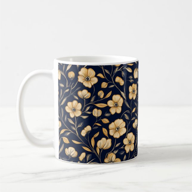 Elegant Flower Gold Pattern Coffee Mug (Left)