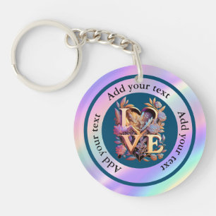 Elegant Flower, Heart and Golden Love Key Ring