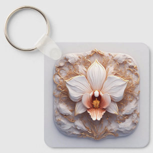 Elegant Flower on Ornate Background Key Ring