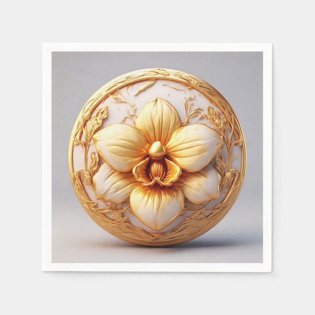 Elegant Flower on Ornate Background Napkin (Front)